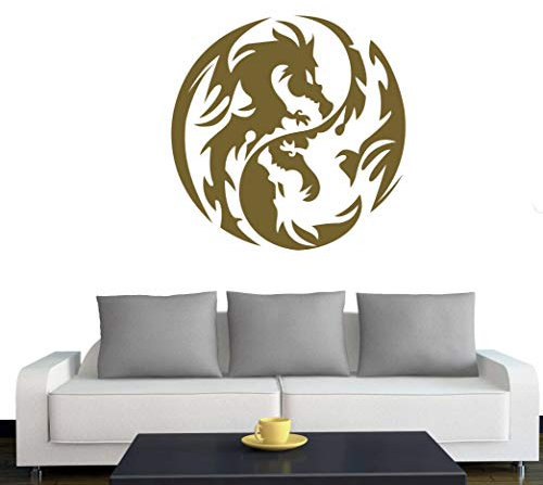A432 Wandtattoo Yin Yang Drache 60cm x 60cm gold (erh. in 40 Farben und 2 Größen)