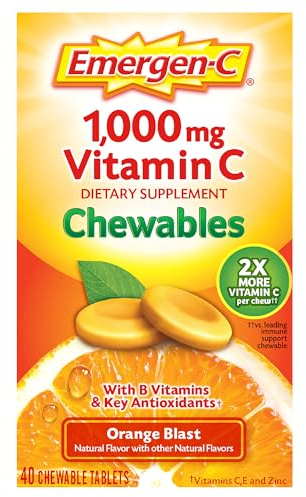 Emergen-C Chewable Vitamin C 1000mg, With B Vitamins And Antioxidants Tablet (40 Count, Orange Blast Flavor), Dietary Supplement
