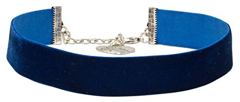 Alpenflüstern Trachten-Samt-Kropfband breit - Trachtenkette enganliegend, Kropfkette elastisch, eleganter Damen-Trachtenschmuck, Samtkropfband blau DHK199
