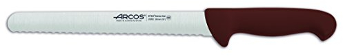 Arcos Serie 2900 - Cuchillo Pastelero - Hoja Serrada de Acero Inoxidable NITRUM de 250 mm - Mango inyectado en Polipropileno Color marrón