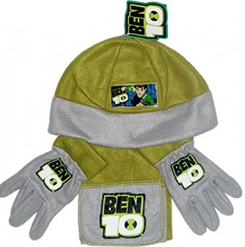 Ben 10 Winterwärmer-Set, inkl. Mütze, Schal und Handschuhe, Grün , Small