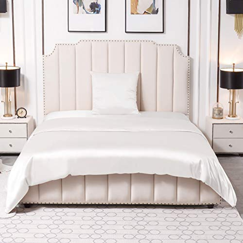 THXSILK 25 Momme Seidenbettwäsche Set 2 teilig, Bettbezug 155 x 220 cm und 80 x 80 cm Kissenbezüge, Hypoallergen Maulbeerseide Bettwäsche Set, Ultra Weich und Glatt, Weiß