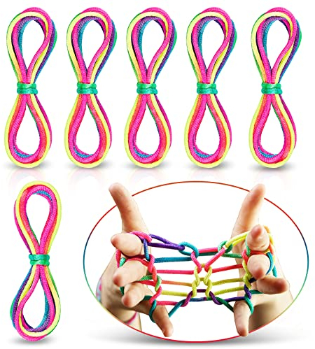 Finger Twist Fadenspiel Rainbow Ropes 6 Stück Fingertwist Regenbogen Fadenspiel Fingerspiel,Regenbogen Schnur Finger kleines Geschenk
