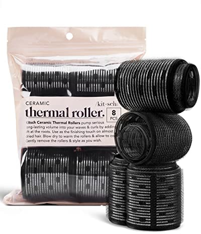 Kitsch Keramische Thermo-Haarklemmer für kurze Haare - Verschiedene Klett-Haar-Roller, Haar-Roller für lange Haare, Selbsthaftende Haar-Roller für einen Blowout-Look für lange Haare - 8 Stück Schwarz