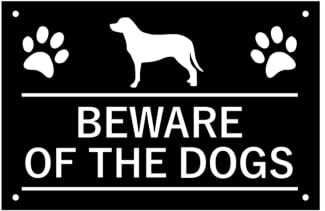 Beware of the Dogs Sign – Aluminium Composite, 140mm x 90mm x 3mm, Weatherproof Dog Warning Sign with Four Pre-Drilled Screw Holes for Easy Mounting – Home Security & Trespass Deterrent