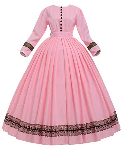 GRACEART Medievale 1860 Femme Renaissance Robe Victorienne Robe Gothique Longue Deguisement MéDieval Cosplay Medieval Vintage Jupe Retro Robe (XXL, Rose)