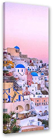 Feeby Wanddeko Griechenland Leinwandbild Kunstdruck Architektur Rosa 40x120 cm