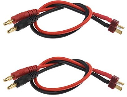 YINETTECH 2-teiliger T-Stecker auf 4mm Banane Ladekabel Passend für Aufladen RC Lipo Akkus - 12 Zoll (14 AWG) Bananenstecker an T-Stecker Batterieladekabel