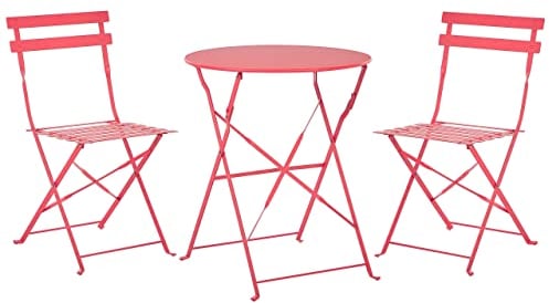 Balkonset Metall rot 3-teilig Tisch rund mit 2 Stühlen klappbar modern Fiori