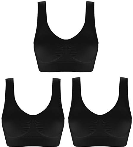 3 Pack of Simply Ultra Comfort Seamless Sport Style Bra with Removable Pads (6XL, Black)