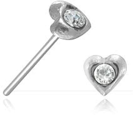 Inoki - Clou de nez argent Coeur et strass - Jonc/Tige 0.5 mm, Longueur 10 mm, Élément 3 mm - Cristal