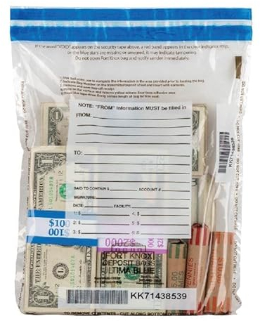 BankSupplies Ultima blaue transparente Pfandbeutel, 9 x 12 cm, 500 Stück, Transit, Transfer, Wertsachen, manipulationssicheres Klebeband, unverlierbarer Klappverschluss, Sicherheitstasche