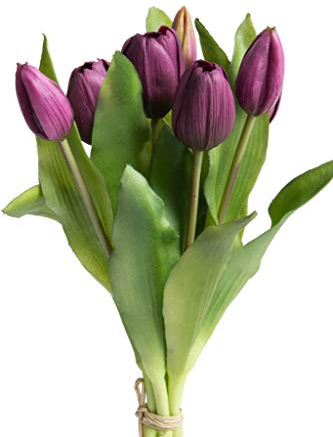Nova-Nature künstliches Tulpenbündel Sally mit 4 Tulpen und 3 Tulpenknospen real Touch (aubergine)