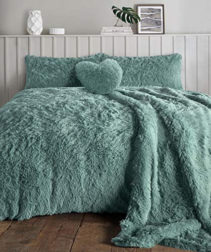 HOMES-LINEN Teddy Bear Fleece Long Fur Cuddles Alaska Luxury Duvet Cover Set Warm Cosy Soft Teddy Bedding Set (Teal, King)