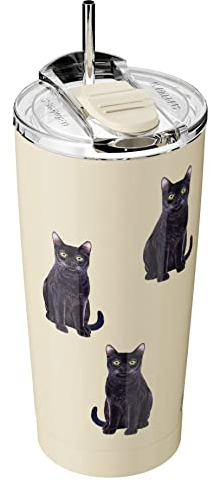 SERENGETI Black Cat 20 Oz. Stainless Steel, Vacuum Insulated Tumbler with Spill Proof Lid - 3D Print - Insulated Travel mug for Hot or Cold Drinks (Black Cat Tumbler)