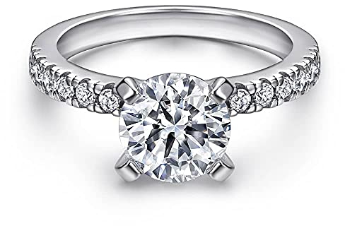 Funkelnder Damen Ring aus 925 Sterling Silber in Weiß mit Stein Solitärring I Brillant-Schliff mit Steinen Solitär Verlobungsring Ehering Trauring I Schmuck in Juweliersqualität (Silber 54)