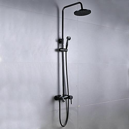 Retro Duschset Wandmontage Thermostat Regendusche Duschset Duscharmatur Duschsäule mit höhenverstellbar wandhalterung Höhenverstellbar 80~120cm Handbrause verstellbarer Duschstange Schwarz