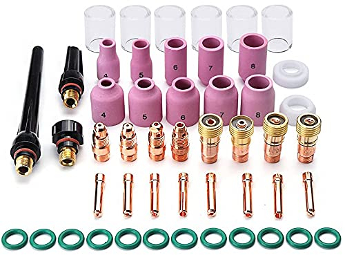 CENPEK 49-teiliges WIG-Schweißbrenner-Zubehör-Set mit Spannzangen für Körper und Glas, Aluminiumdüsen, Kurzgaslinse #10, Becher-Set für TIG WP-17/18/26