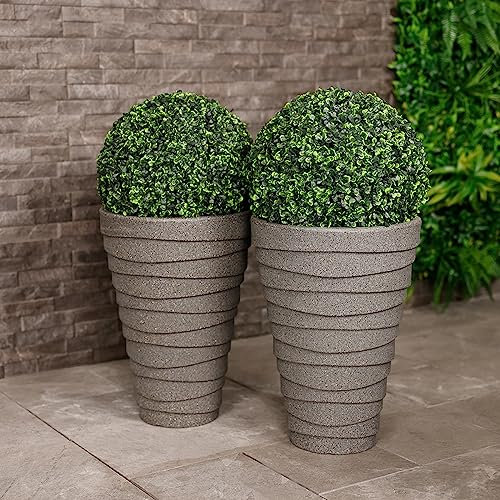 CHARLES BENTLEY Pair of Tall, Trojan, Round, Charcoal, Planters, Plastic, Plant Pots, Outdoor, Garden, Patio, Porch, Decking, Set of 2, Lightweight, Contemporary, Made In UK, Trendy (38x38x56cm)