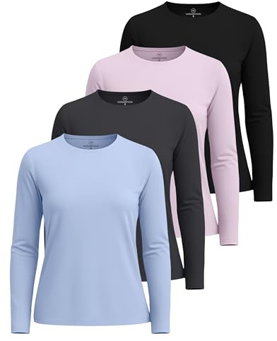 Real Essentials Women's Ladies Long Sleeve Dry Fit Shirts T-Shirt (Pack of 4)