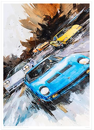 MINSEOK Auto-Plakat Aquarell Raumdekoration Premium A2 Kunstdruck Autodruck Bilder perfekte Dynamisch Vintage schöne Coole Supercars