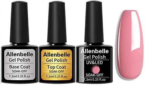Allenbelle UV Nagellack Set - Base Top Coat und Farbe, Gel Geschenkset, Shellac Set, Soak Off LED Nail Art