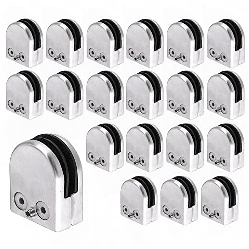 20 Stück Glasklemmen Edelstahl 8-10mm Glashalter Glas Klemmen Einstellbare Glas Halterung für Balustrade Treppe Handlauf Wandablage Poliert Halterung