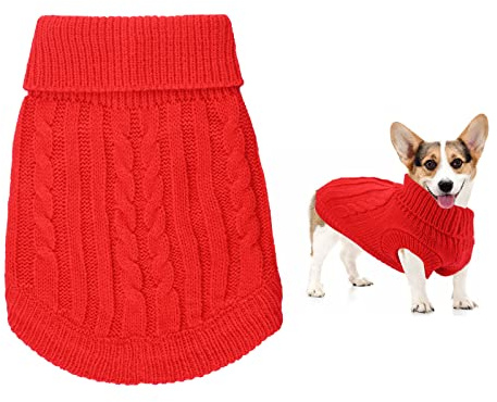 Small Dog Jumper, Warm Puppy Sweater for Winter - Knitted Pullover Soft Turtleneck Clothes Vest for Pet Autumn, Winter Outfit - Welsh Corgi, Yorkshire Terrier, Chihuahua (S, Red)