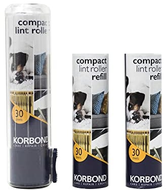Korbond Compact Lint Roller & Refills - Travel Sized Lint Remover Roller - Included 3 Rolls of Sticky Sheets - Mini Lint Roller Perfect for Travel