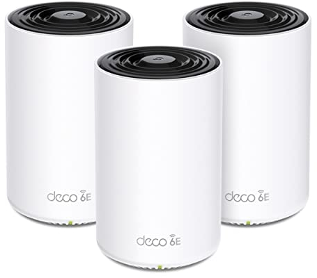 TP-Link Deco XE75 Pro Mesh WLAN Set (3 Pack), Wi-Fi 6E AXE5400 Tri-Band Router & Repeater, 1× 2.5G Port + 2× 1G Ports für jede Einheit, empfohlen für Häuser mit 4-7 Schlafzimmern, WPA3