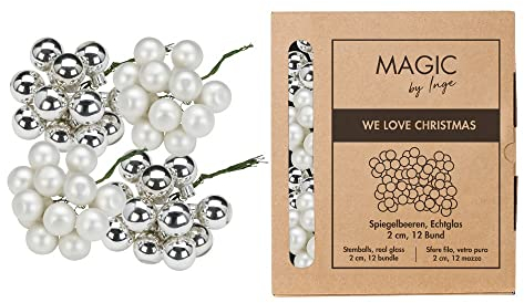 Weihnachtskugeln am Draht Glas 2cm x 144 Stück Spiegelbeeren in Kartonbox Silber Frosty Silver