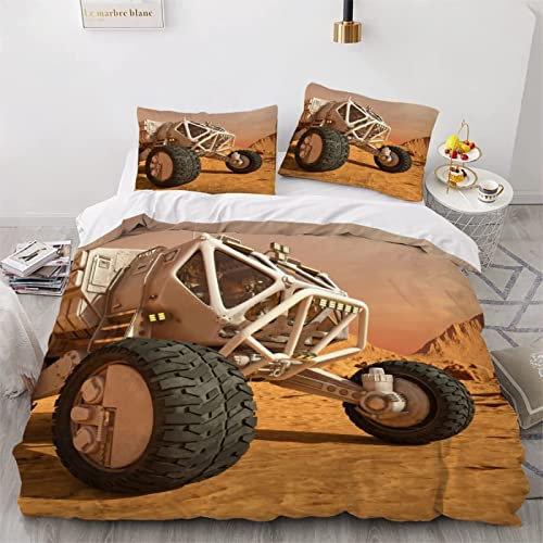 HATEGE 3D Geländetaugliches Quad Bettwäsche 155x220 Autos Weiche Bettwäsche-Sets Mikrofaser 3 Teilig Sport Bettbezug Set und 2 Kissenbezug 80x80 cm mit Reißverschluss