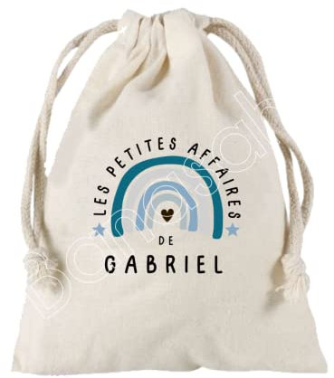 Grande Pochette à liens coulissants personnalisée au prénom de votre choix 100% coton 25X30 cm pour enfants, doudou, crèche