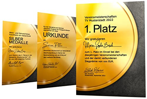 Urkundenpapier Medaille Gold | klassisch | für Urkunden Zertifikate | DIN A4 190g/qm | hochwertig | kostenlose Druckvorlagen | certificate paper | Blanko Urkunde (10)