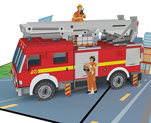 MOKIO® Pop-Up Karte – Feuerwehrauto – 3D Grußkarte zum Geburtstag, Feuerwehr Geburtstagskarte mit Umschlag