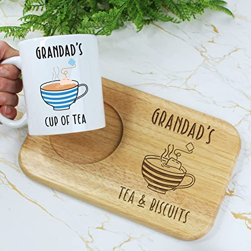 Grandad's Tea & Biscuits Board & Mug Set, Wooden Treat Board with Cup of Tea Mug, Snack Tray, 350ml Coffee Mug, Father's Day, Birthday Gifts for Grandad