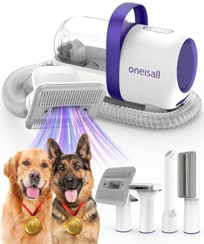 oneisall Aspirateur Poil de Chien et Chat, Aspirateur Poils d'animaux avec la Brosse, 12000Pa Puissance d'Aspiration, Elimine 99.99% des Poils d'animaux avec 4 Accessoires de Soins, 1.5L Capacité