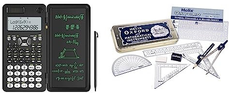 NEWYES Engineering Scientific Calculator with Writing Tablet, Upgraded 991MS, with Solar Battery, 349 Functions & Helix Oxford Maths Set with Storage Tin