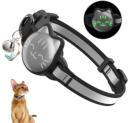Collier pour Chat avec Support Airtag, Sangle Réfléchissante et Détachable, Léger pour Apple Air Tag, Suivi GPS Caché pour Garçon, Fille, Chaton