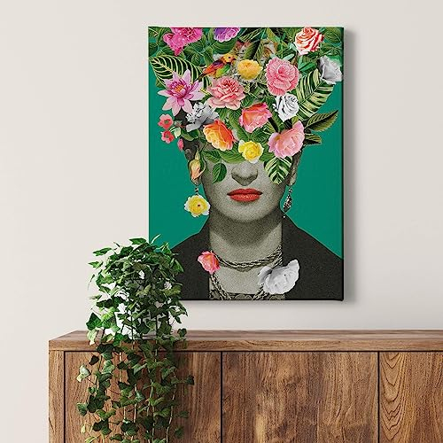 A.S. Création Leinwandbild Blumengesicht - Kunstdruck grün bunt - 50x70 Hochformat - Wanddekoration Wohnzimmer - Bild auf Keilrahmen