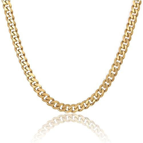 RWQIAN Edelstahl Klassische Kette Herren Gold 9mm Panzerkette Männer Link Chain Cuban Kette 55CM Hip-Hop Halskette