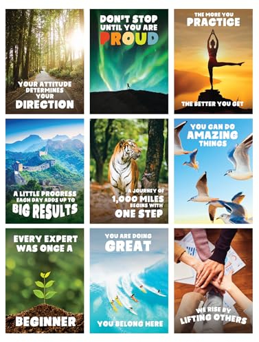Growth Mindset Motivierende Poster, Klassenzimmer-Wanddekoration Set of 9 Inspirierende Kunst/Grow Your Mindset Positive Sayings Accents for High School, Gift for Teachers & Students (20x25cm)