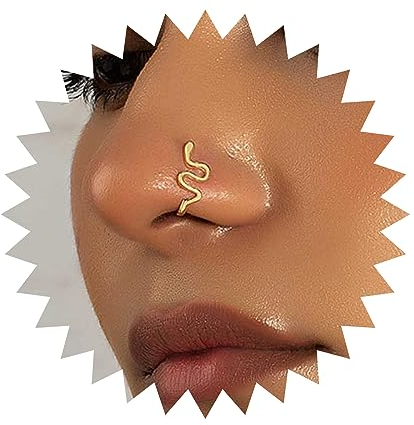 Inateannal Punk Schlange Nasenringe Gold Schlange Gefälschte Nase Ring U Form Clip Auf Nase Manschette Gefälschte Septum Nase Ring Stud Schlange Biegsam Nase Ring Schmuck Für Frauen Und Mädchen