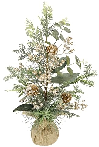 Flair Flower Gesteck aus Tanne Beeren/Zapfen im Topf Weihnachtsarrangement Weihnachtsblumen Kunstblume Winterblume Blume Pflanze Zweige Arrangement Weihnachtsdeko Tischdeko Weihnachten Tannenbaum