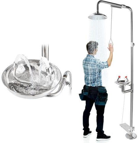 Estación de Lavado de Ojos de Acero Inoxidable 304, Ducha de Emergencia, Estación de Lavado de Ojos de Emergencia con Ducha, Juego de Ducha Lavaojos de Laboratorio