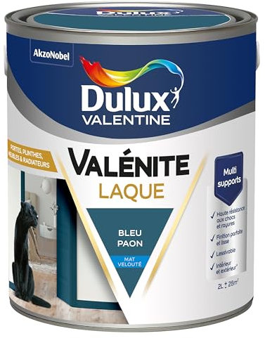 Dulux Valentine Peinture Laque Valénite Intérieur et Extérieur Multi-supports - Finition parfaite et lisse, Formule Haute Résistance - Mat Bleu Paon 2 L