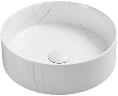 BAYSTONE® Countertop Basin for Bathroom and Cloakroom Hand Wash Basin Sink White Marble, Round 301 x 301mm