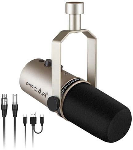 PROAR USB/XLR Podcasting Dynamic Microphone,Professional USB Gaming Microphone for PC Computer with Noise Cancelling,Metal XLR Streaming Mic Kit for Vocal,Instruments Recording,Voice Over,YouTube