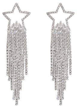 FDEETY Stern Quaste Ohrringe Lang Hängend Strass Schmuck Damen Elegant Luxuriös Statement Ohrhänger Glänzend Hochzeit Abendschmuck