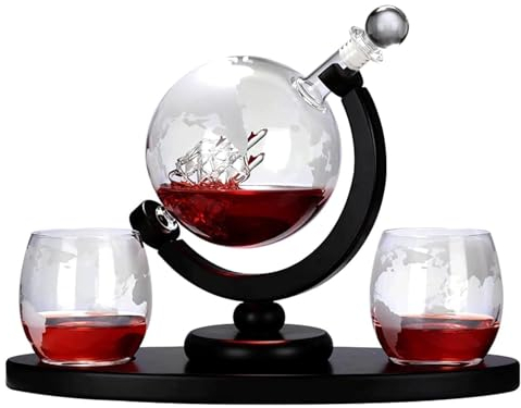 Carafe à whisky Carafe à vin Globe ensemble carafe créative avec 2 verres et Base en bois carafe à whisky cadeaux for hommes carafe en verre Unique